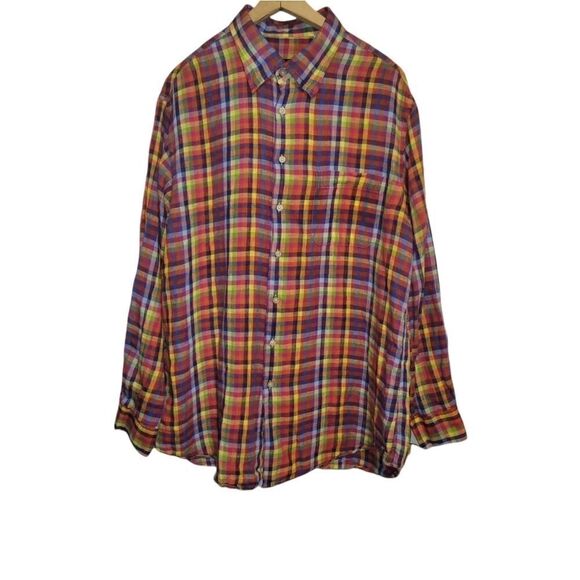 Scott Barber Delavé 100% Linen Plaid/Checkered Button Up/Button Down Shirt L - Picture 3 of 11